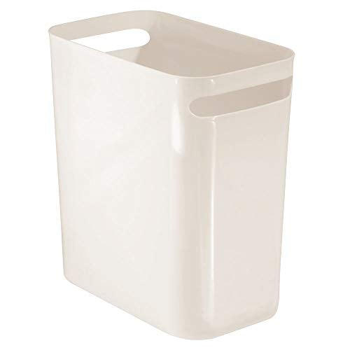 Mdesign Slim Plastic Rectangular Large Trash Can Wastebasket Garbage Container Bin With Handles For Bathroom Kitchen Home Office Dorm Kids Room 12 High Shatter Resistant Cream Beige Walmart Com Walmart Com