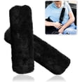 thumbnail image 1 of Hombreras para cinturón de seguridad de forro polar sintético, almohadillas de viaje negras suaves y cómodas para adultos y niños, paquete de 2, 1 of 5