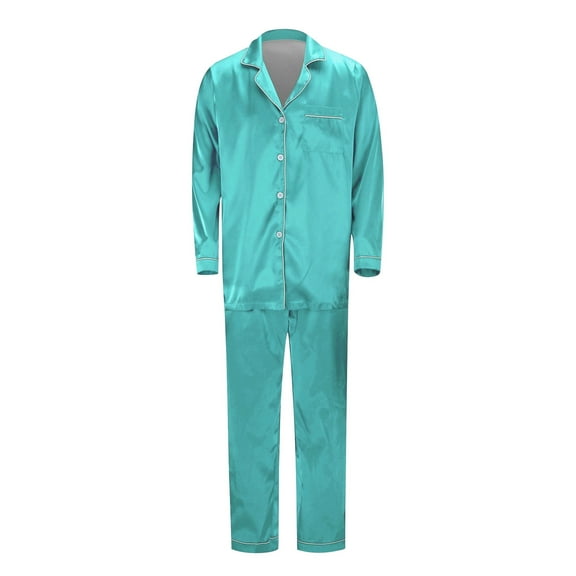 WOYY Family Matching Pajamas Set Imitation Silk Long Sleeved Tops Pants Nightwear Pj's Set