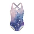thumbnail image 4 of Uorisanigo Little Girls Swimsuits Size 9-10 One Piece Sport Summer Beach Swimwear Cross Shoulder Strap Pool Party Bathing Suit, Pink and Purple Galaxy, 4 of 7