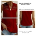 thumbnail image 4 of Blusa de verano para mujer, color rojo vino, cuello en V, sin mangas, con encaje recortado, blusa para mujer, color rojo vino XXL, 4 of 5