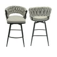 thumbnail image 2 of Modern Chair Linen Woven Bar Stool Set of 2, Kitchen Island Chairs with Black Metal legs, 360 Swivel Stools Upholstered Bar Chair Counter Stool Arm Chairs with Back Footrest, Grey, 2 of 9
