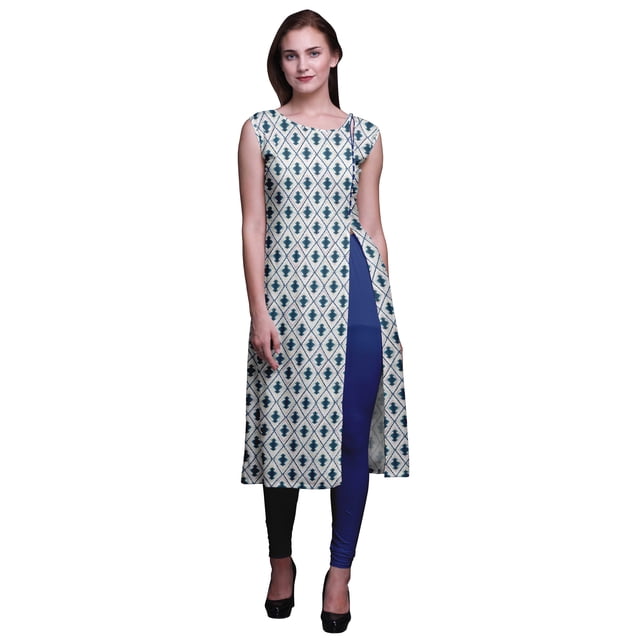 Bimba Kurta Sans Manches Imprimée Kurti Droite pour Femmes Vêtements d'Été Indiens
