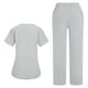thumbnail image 4 of Conjuntos de uniforme médico para mujer, informal, cuello en V, manga corta, camiseta y pantalones con cintura elástica, color liso, 2 piezas, con bolsillos, 4 of 9
