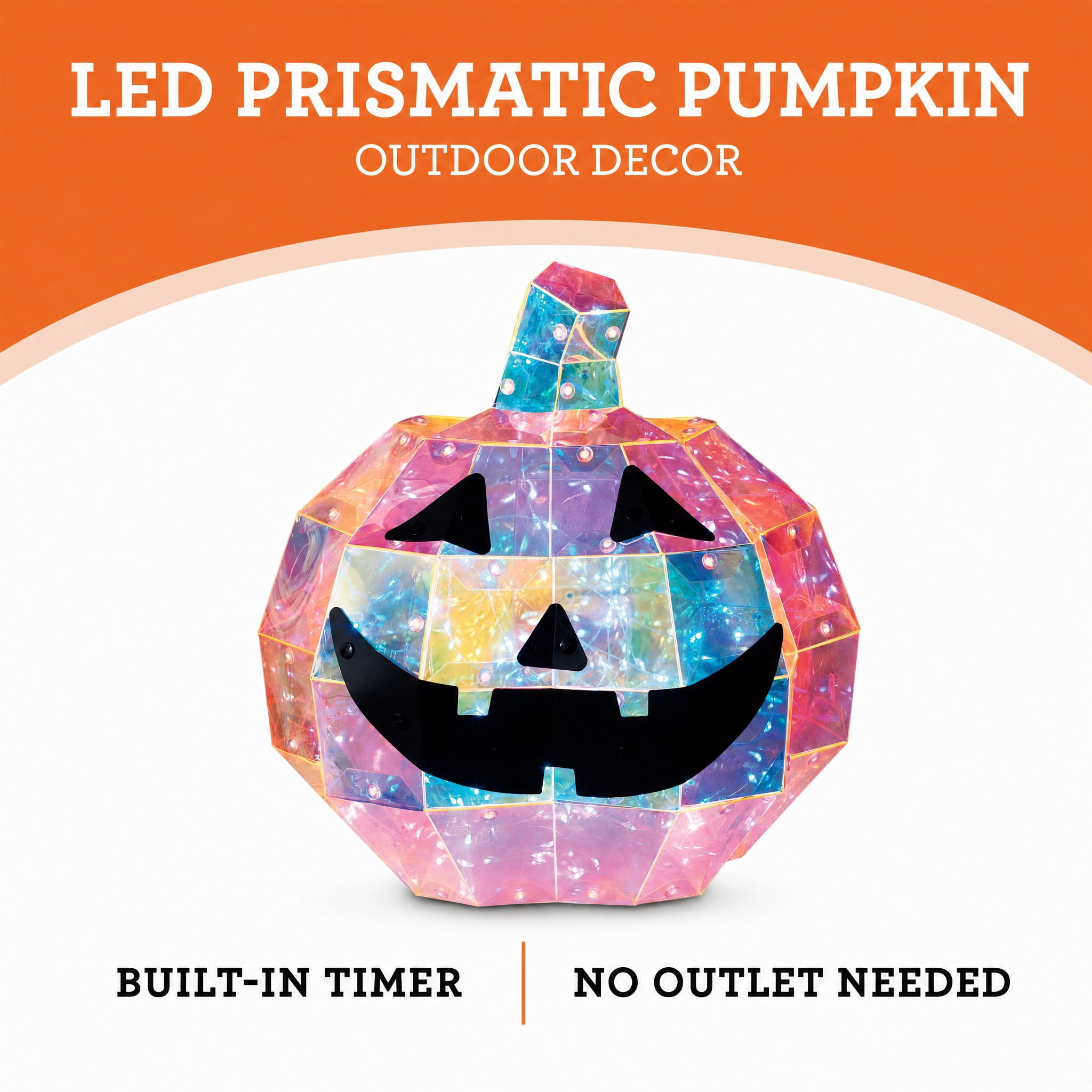 Indoor/Outdoor Battery-Operated LED Prismatic Pumpkin Decoration, Orange, 9.8", Halloween by Way To Celebrate