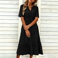 thumbnail image 5 of ClodeEU Women's Summer Jacquard V Neck Short Sleeve Dress ,Solid Color Casual Midi Dress Black,Women's Plus L, 5 of 6