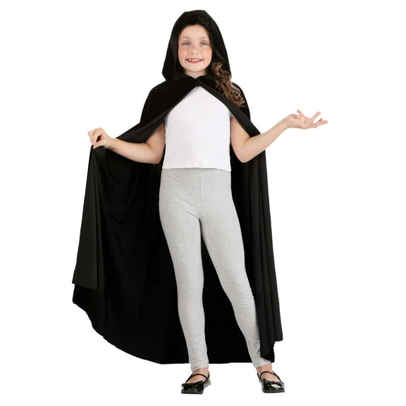 Kid's Black Velvet Hooded Cape