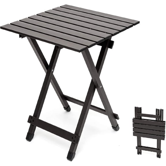 SunnyFeel Aluminum Folding Camping Table, 18 Inch Side Table Small Lightweight Portable (Brown)