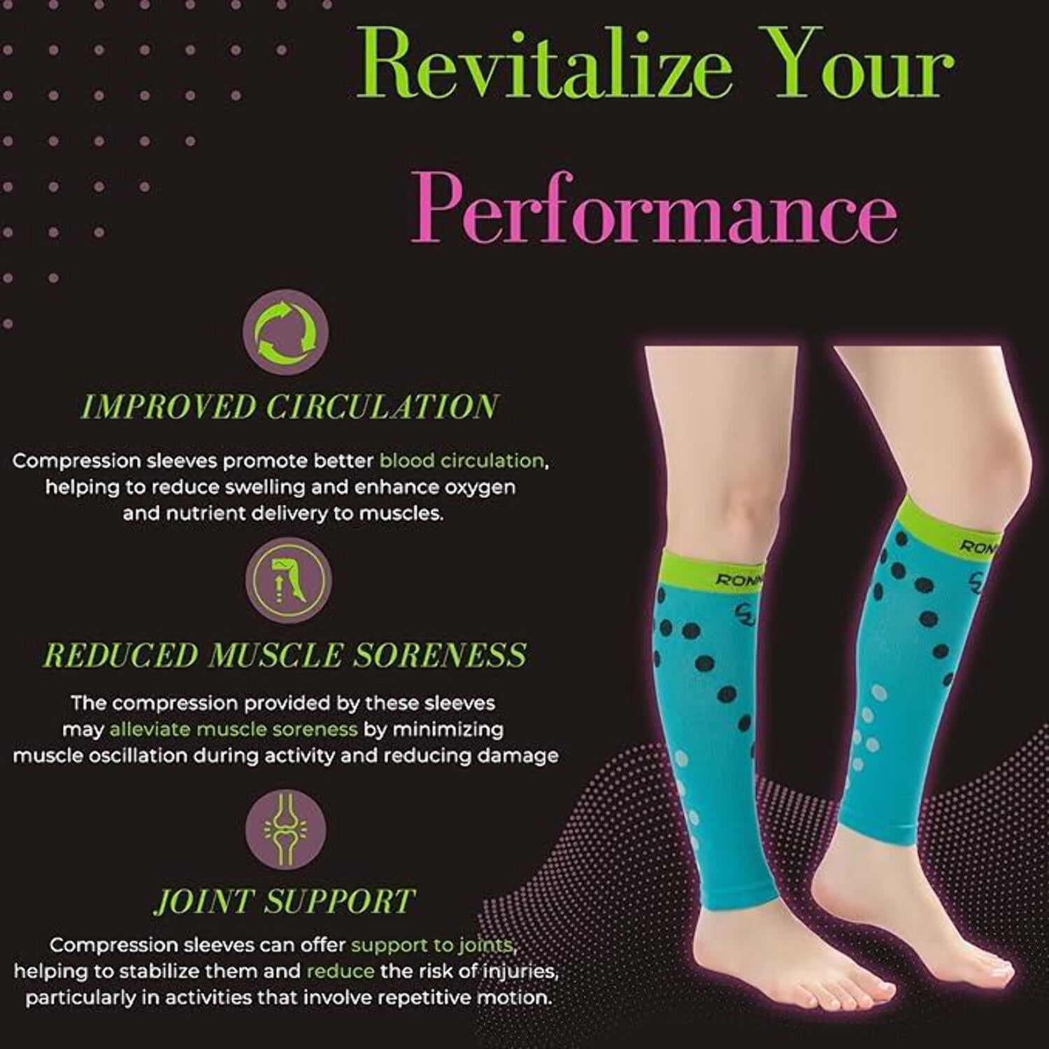 RONNOX Calf Compression Sleeve 3-Pairs (12-14 mmHg is Best Athletic & Medical for Women,Travel,Running,Nurses,Flight,Edema CP14-M