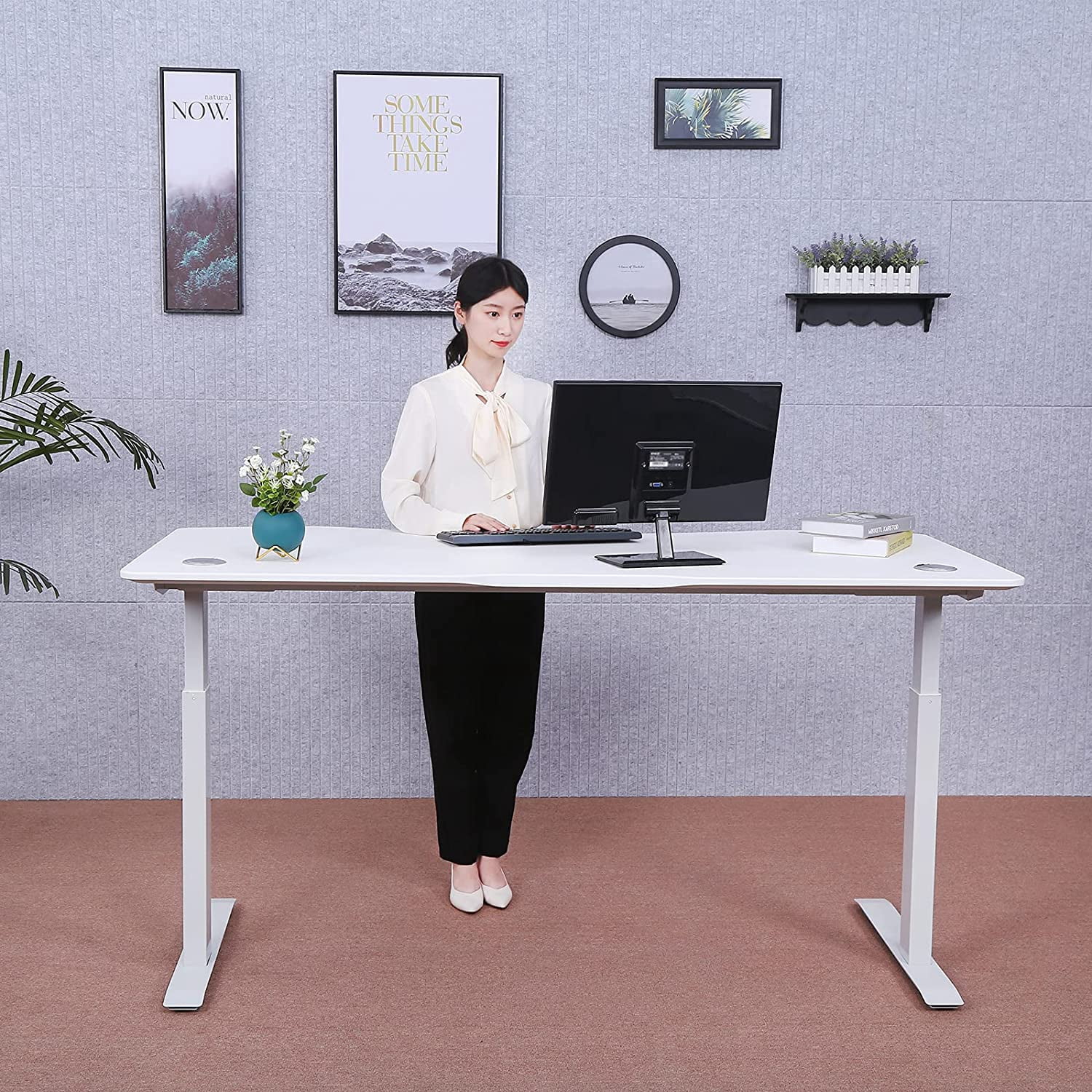 ApexDesk Elite Series 60" W Electric Height Adjustable Standing Desk (White Top, White Frame)