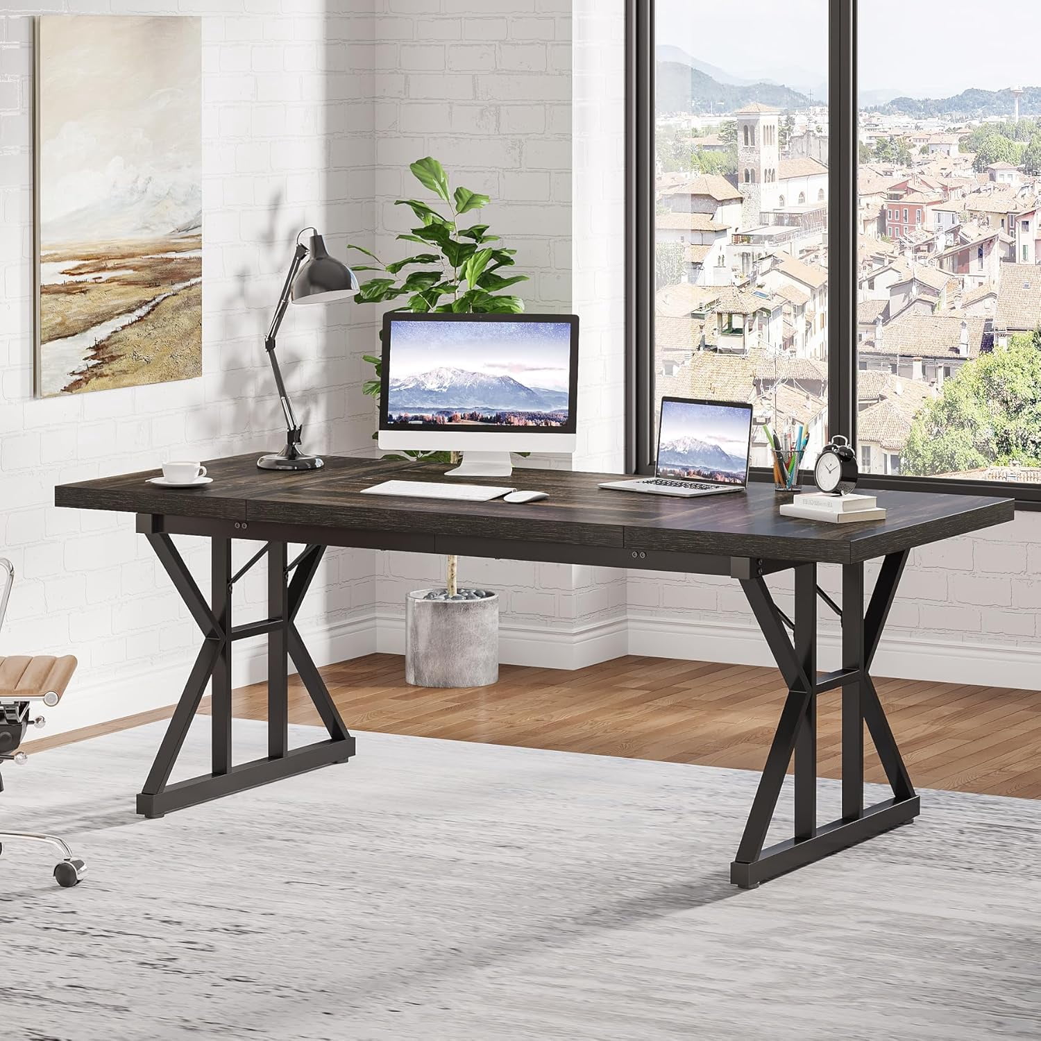 Tribesigns 70.8-Inch Executive Desk, Large Computer Office Desk Workstation, Modern Simple Style Laptop Desk Study Writing Table Business Furniture for Home Office (Black)