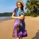 thumbnail image 4 of Fotbe Beautiful Flower Blue Bird Vestido Largo de Moda para Mujer, Vestido Tipo Camiseta con Manga Corta y Estilo Casual a Rayas y Bloques de Color, 4 of 6