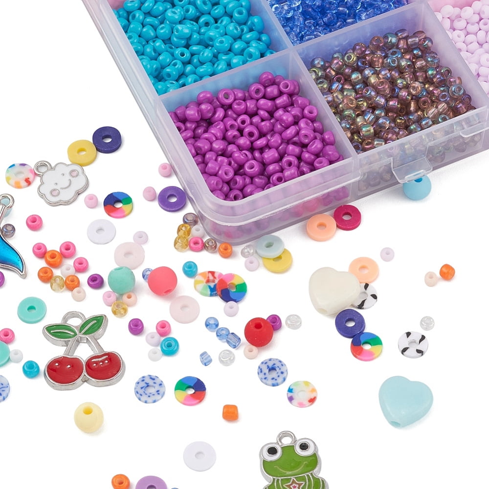 1box Seed & Heishi Beads Jewelry set Making Kit Including Letter Acrylic & Disc Polymer Clay & Glass Seed Beads Alloy Clasp & Elastic Thread Iron Jump Rings & Bead Tips Mixed color Beads: 6140pcs/box