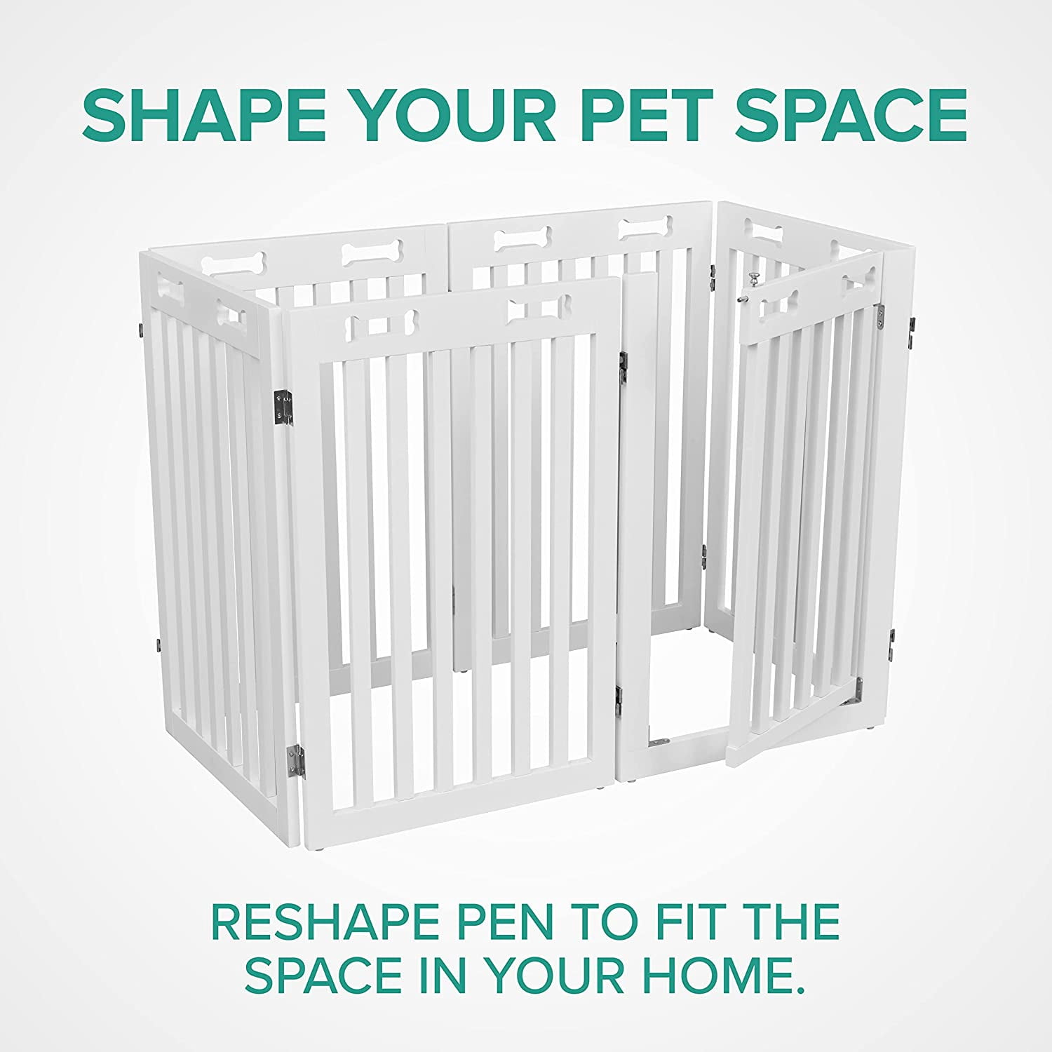 Arf Pets Freestanding Dog Gate, Wooden 6-Panel Pet Fence with Door, Foldable, 120 x 31.5 in