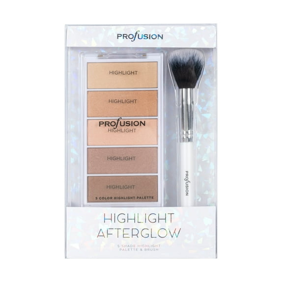 Profusion Cosmetics 5 Shade Highlight Palette and Brush for Radiant and Glowing Skin