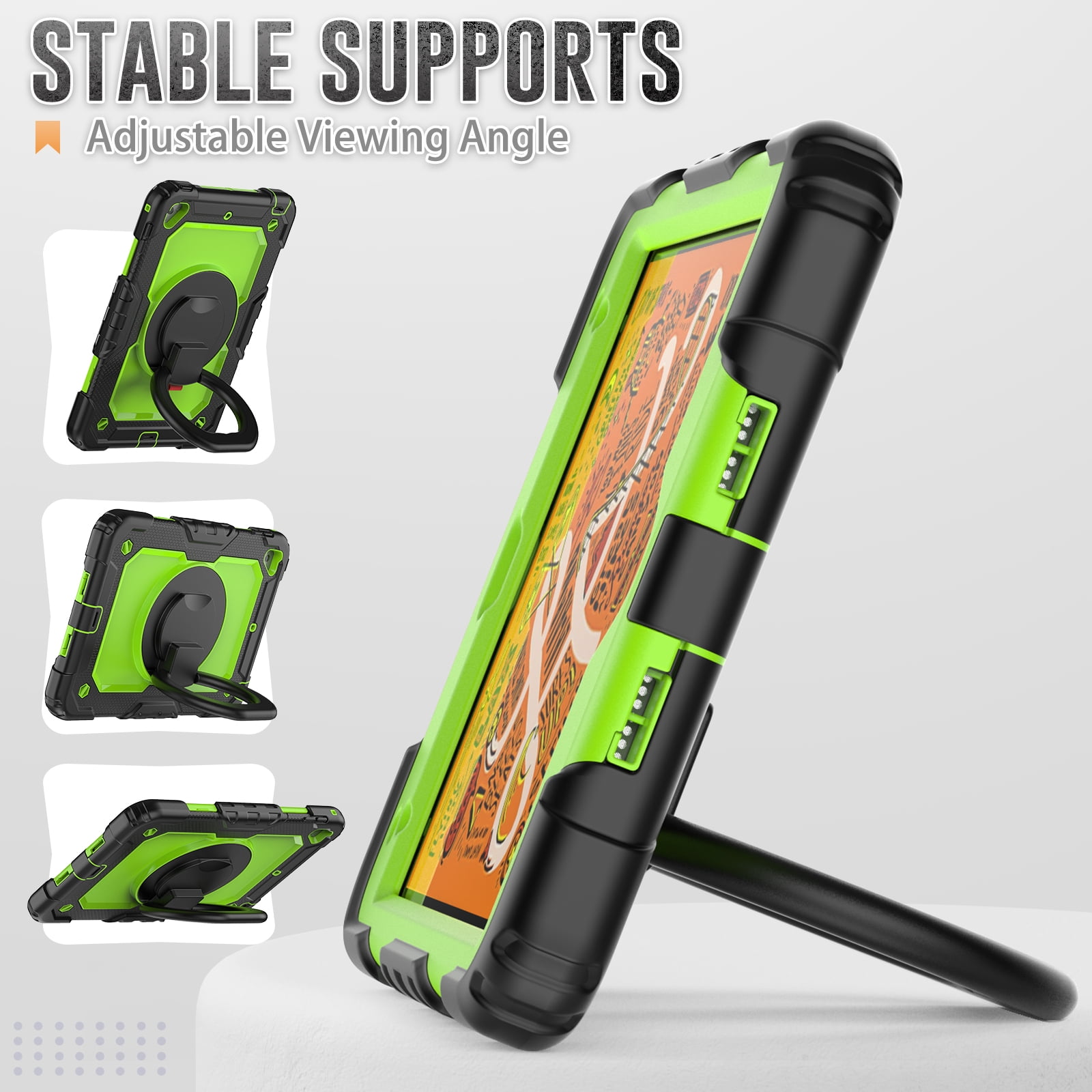 Dteck iPad mini 5 Case / iPad mini 6 Case with Built in Screen Protector, Child Proof Heavy Duty Shockproof Kids Case with Rotating Stand Handle Pencil Holder for iPad mini 5/4 7.9", Black + Green
