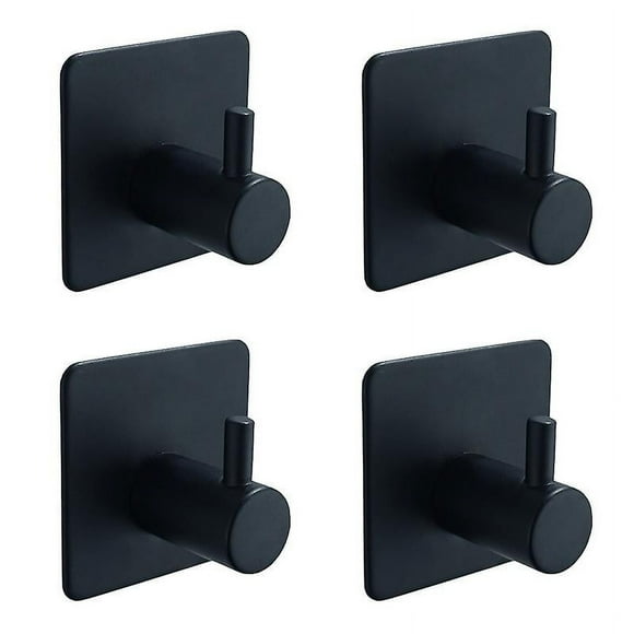 4 packs, 3M adhesive hook, bathroom wall hook, stainless steel, black