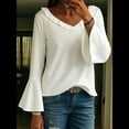 thumbnail image 4 of Blusa de Mujer con Volantes, Mangas 3/4, Cuello en V, Informal, para Negocios, y Verano L, 4 of 6