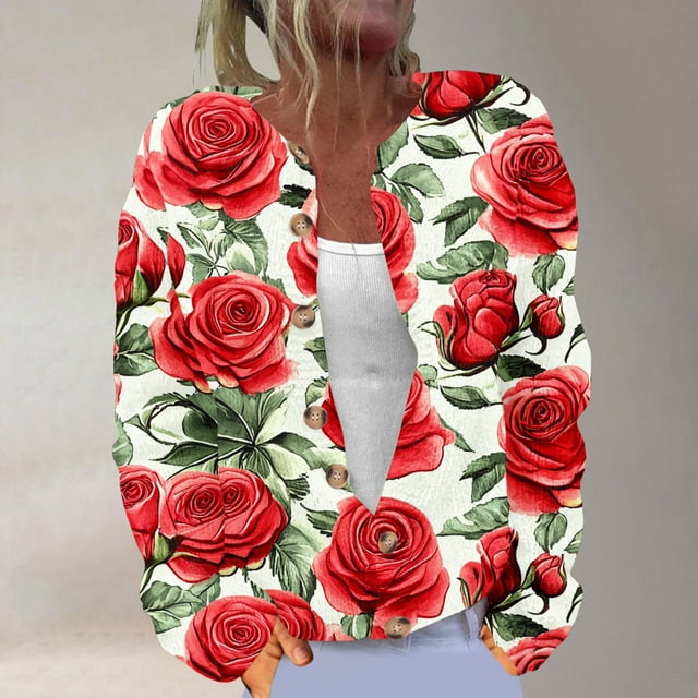 LOVZFMLL Cardigan pour Femmes, Ample et Décontracté, Imprimé, à Manches Longues, Cardigan Boutonné, Haut Tricoté, Veste