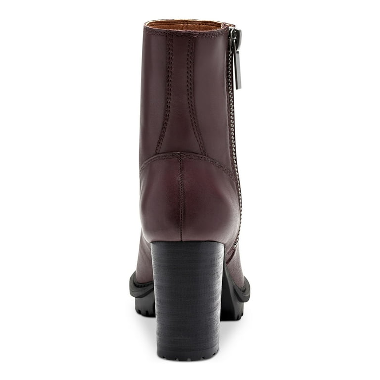LUCKY BRAND Womens Burgundy 1 Platform Waterproof Padded Bajax Round Toe Block Heel Zip Up Leather Booties 8.5 M
