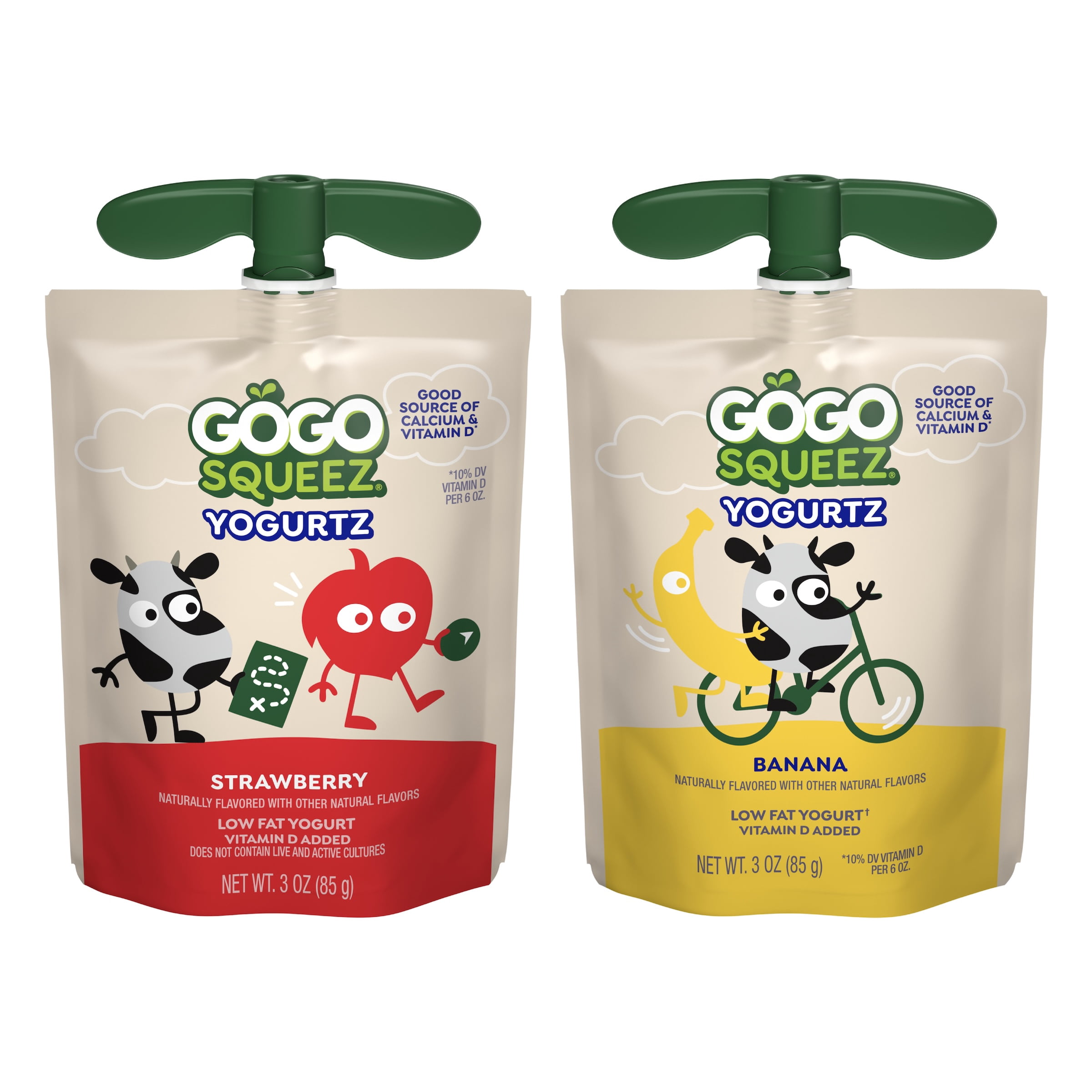 GoGo squeeZ Low Fat Yogurtz Strawberry and Banana Yogurt Snack Pouches, 3 oz (16 Pack)