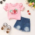 thumbnail image 4 of Younger Tree Baby Girl Shorts Outfit Kid Summer Print T-Shirt Denim Shorts Clothes Set for 4-5T, 4 of 9