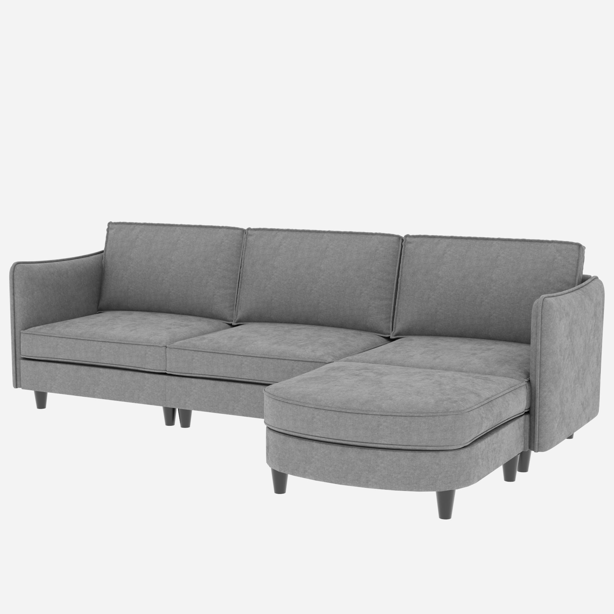 108" L-Shaped Sectional Sofa Couch, Modern Fabric 3 Seat Sofa Couch with Movable Ottoman&Pockets for Living Room, Apartment,Grey