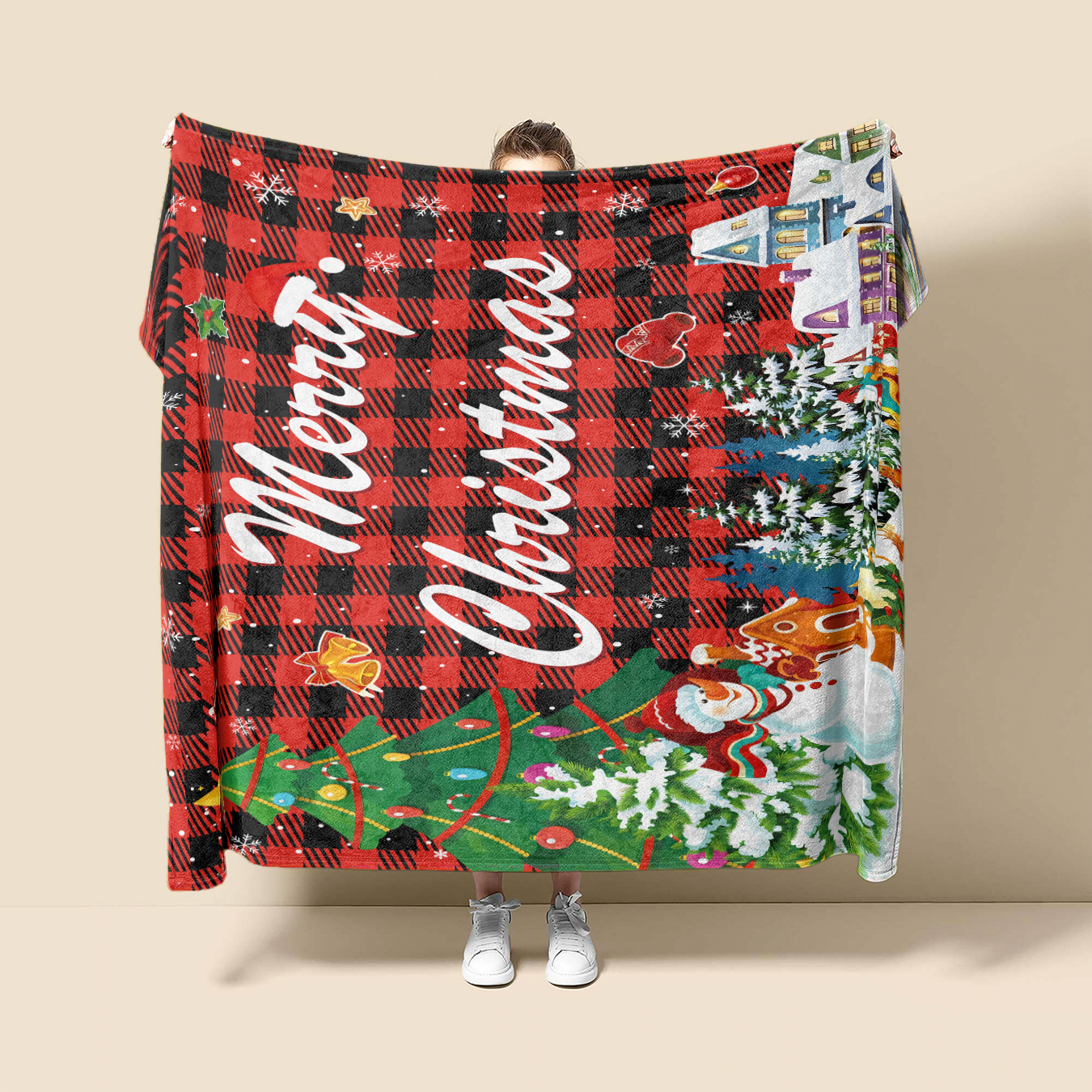 YELEE Meaningful Gifts for Christmas Snowman Christmas Tree Checkered Print Blanket Softness Thorw Unique Present for Xmas Family Party 50"x60"
