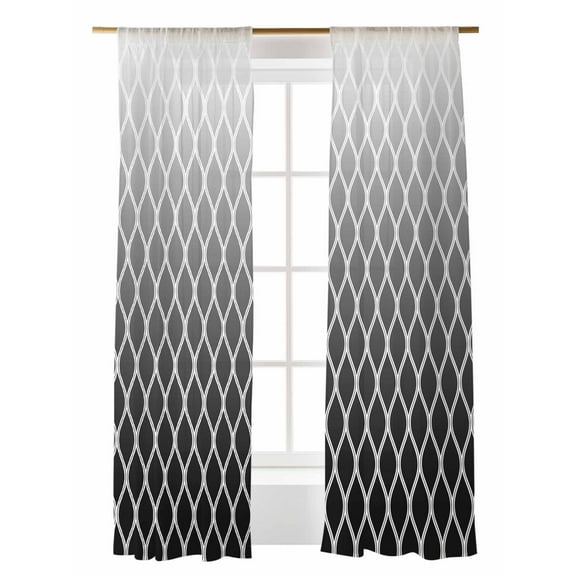 Abstract Art Sheer Curtains 84 Inch Long 2 Panels, Classic Black Line Gradient Decoration Light Filtering Rod Pocket Semi Sheer Curtains, Sheer Voile Drapes for Living Room Bedroom, 52"x84"