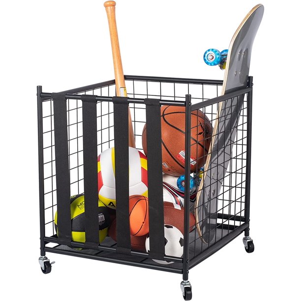 kiaisxes Ball Storage, Rolling Sport Balls Cart, Ball Organizer for