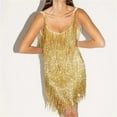 thumbnail image 6 of V Neck Fringe Sequins Mini Dress Women Elegant Sleeveless Tassel Bodycon Short Dress Night Club Party Dress, 6 of 7