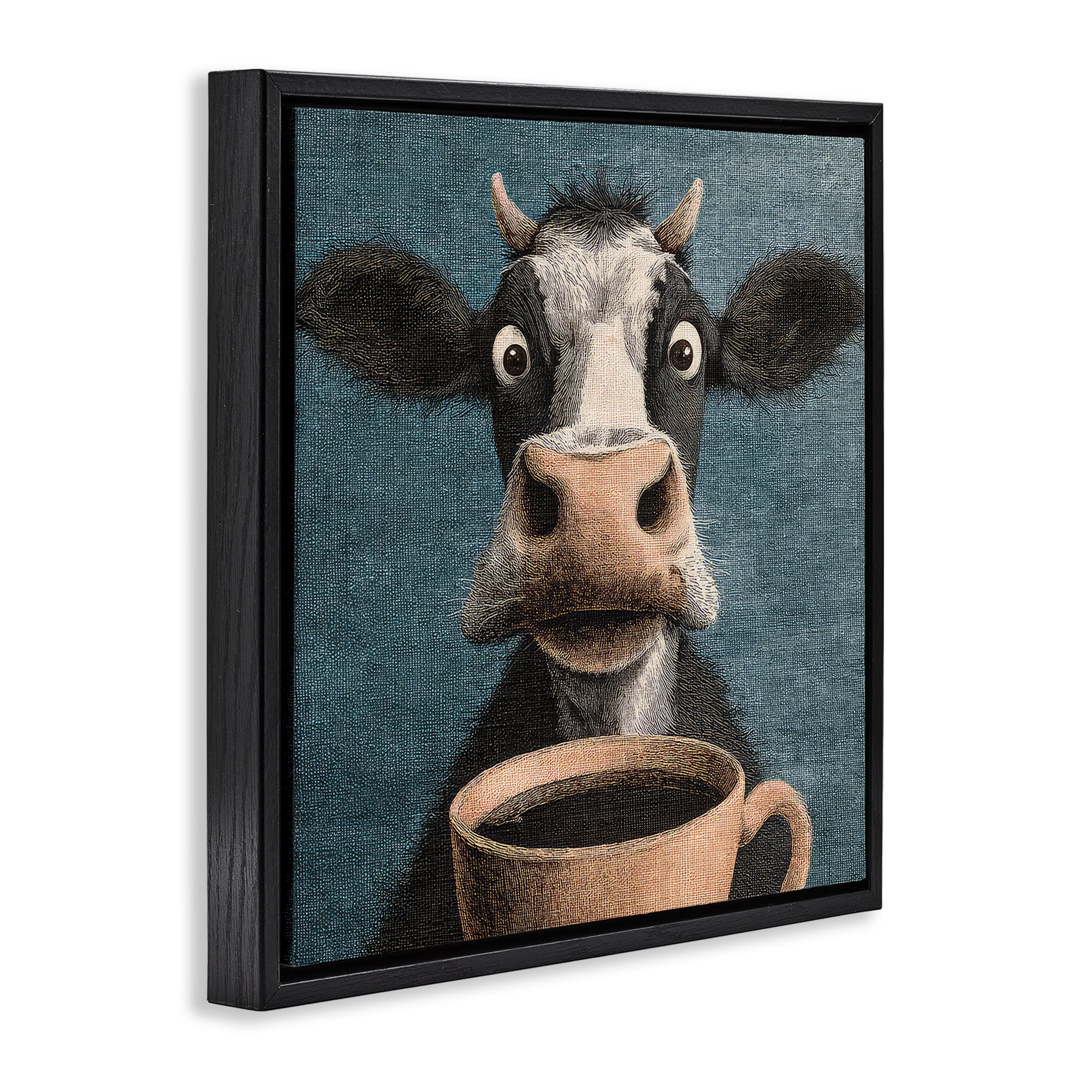 Stupell Industries Grumpy Cow & Coffee Black Framed Floater Canvas Wall Art, design by The Wands Want