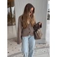 thumbnail image 2 of Cárdigan de punto liso para mujer, elegante jersey de cuello en V con una hilera de botones y mangas largas con bolsillo, ropa de abrigo para el viaje de otoño 2024, 2 of 5
