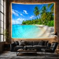 thumbnail image 6 of Turquoise Shoreline with White Sand and Palm Trees, Peaceful Coastal Art for Beach Lovers, Scenic Wall Decor, Housewarming Gift, Tapestry Wall Hanging for Bedroom and Living Room, 6 of 7