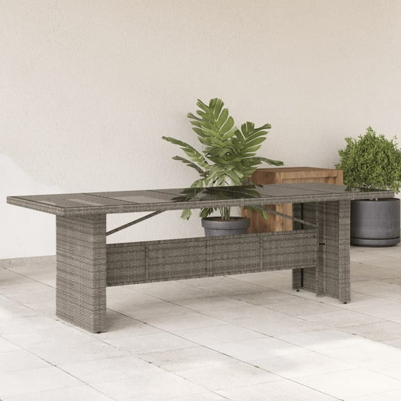 vidaXL Patio Table with Glass Top Gray 94.5"x35.4"x29.5" Poly Rattan