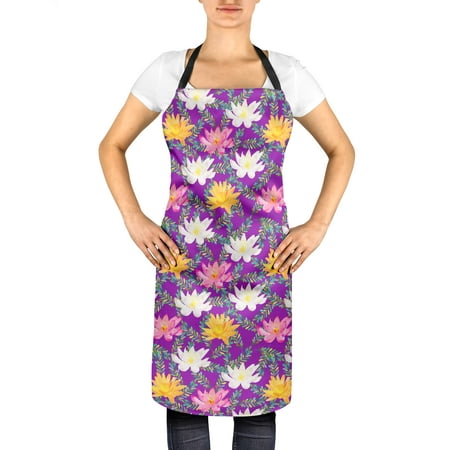 

S4Sassy Purple Leaves & Water Lily Floral Menâ€™s Cooking Kitchen Washable Apron Adjustable BBQ Chef Bib-24 x 32 Inches