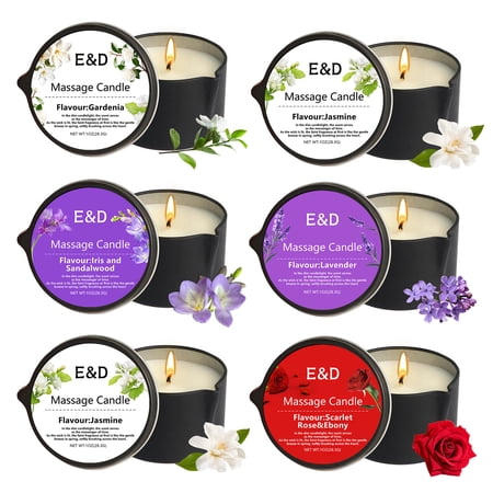 EVODUCK 6 Pack Mini Massage Oil Candle Gift Set, 1oz Soy Wax Scented Candles for Home Spa, Jasmine Rose Lavender Gardenia