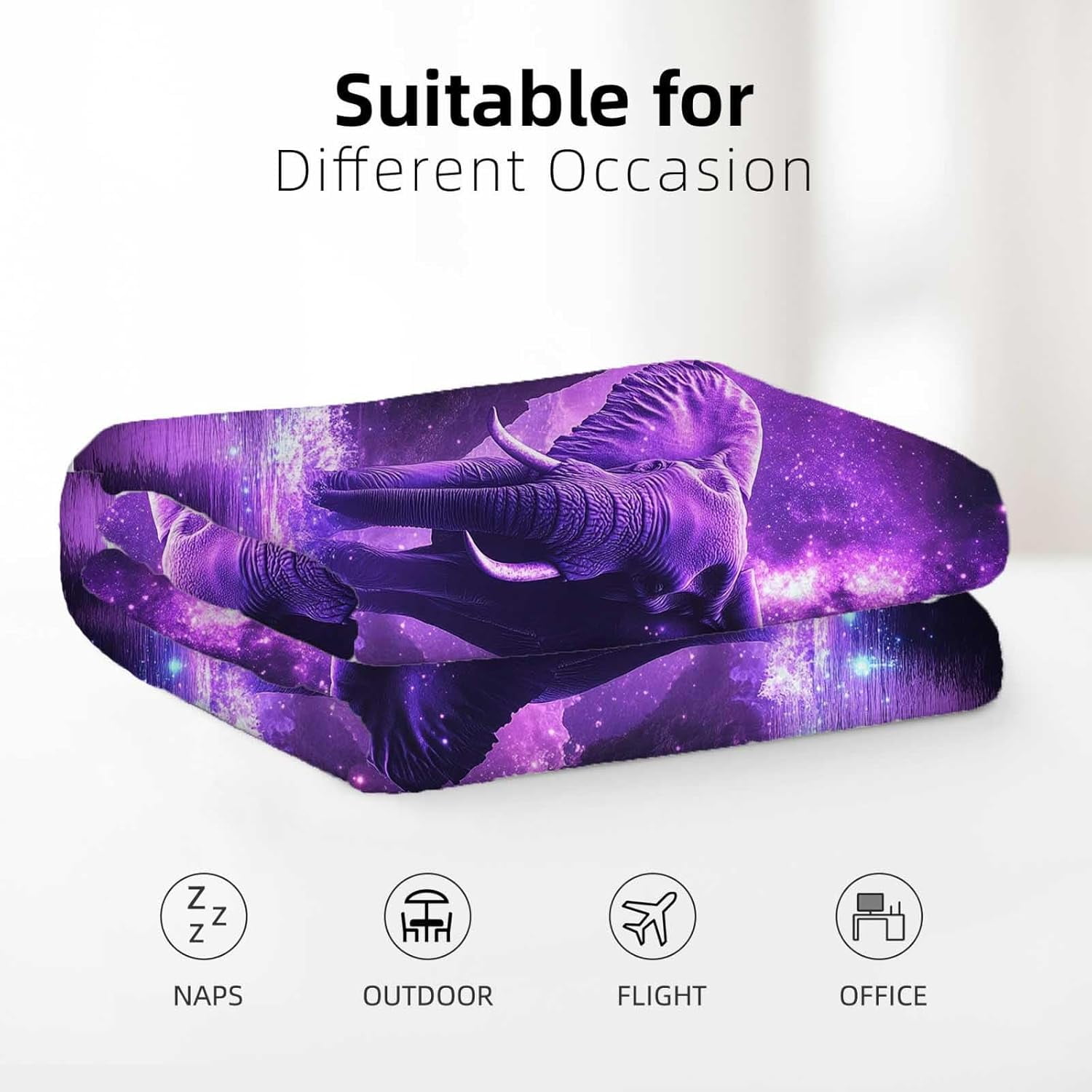 Elephant Throw Blanket Elephant Gift for Women Men Fleece Purple Print Pattern Soft Plush Lightweight for Couch Sofa Bed and Living Room Decor 50x60 inches