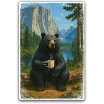 Coffee Bear Tin Sign for Cabin Wall – Vintage Wilderness Decor Metal Sign for Rustic Home, Lodge, or Lake House – National Park Inspired Coffee-Themed Wall Art, 8x12 Inch
