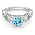 thumbnail image 2 of Gem Stone King 925 Sterling Silver Blue Apatite White Topaz and White Moissanite Engagement Ring for Women (1.36 Cttw, Gemstone, Round 6MM and 3MM, Size 9), 2 of 4