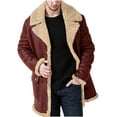 thumbnail image 2 of JURANMO Men's Shearling Leather Coat Sherpa Lined Sheepskin Jacket Faux Fur Collar Long Trench Coats Soft Overcoat with Pockets Red XXXXXL Holiday Deals, 2 of 7