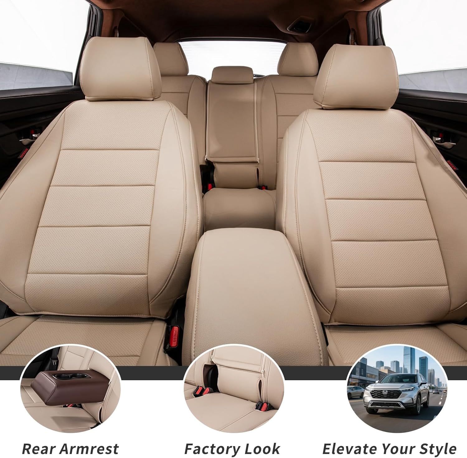 coverdream Full Set CRV Seat Covers Custom Fit for 2023 2024 2025 2026 Honda CR-V LX,EX,EXL,Hybrid,Sport Series,Trailsport - (Beige,Full Set)