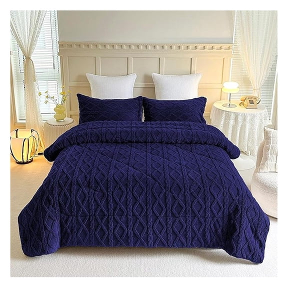 3-Ply Blanket King Size, Warm Bed Blanket King with 2 Pillow Shams, 4.5 Lbs Soft Blanket for Bed, Navy/King