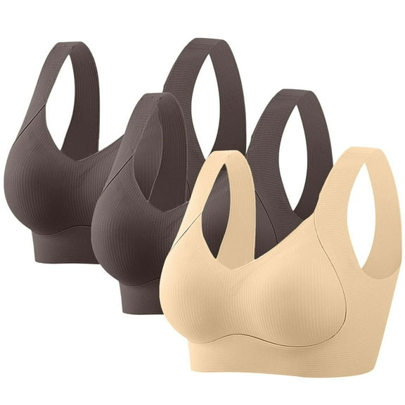 Qulqfy 3 Pack Ladies Bras Push Up Beige Wireless Seamless Full Coverage Lifting Wide Straps Stretch Plus Size Bras T Shirt Bras for Women L