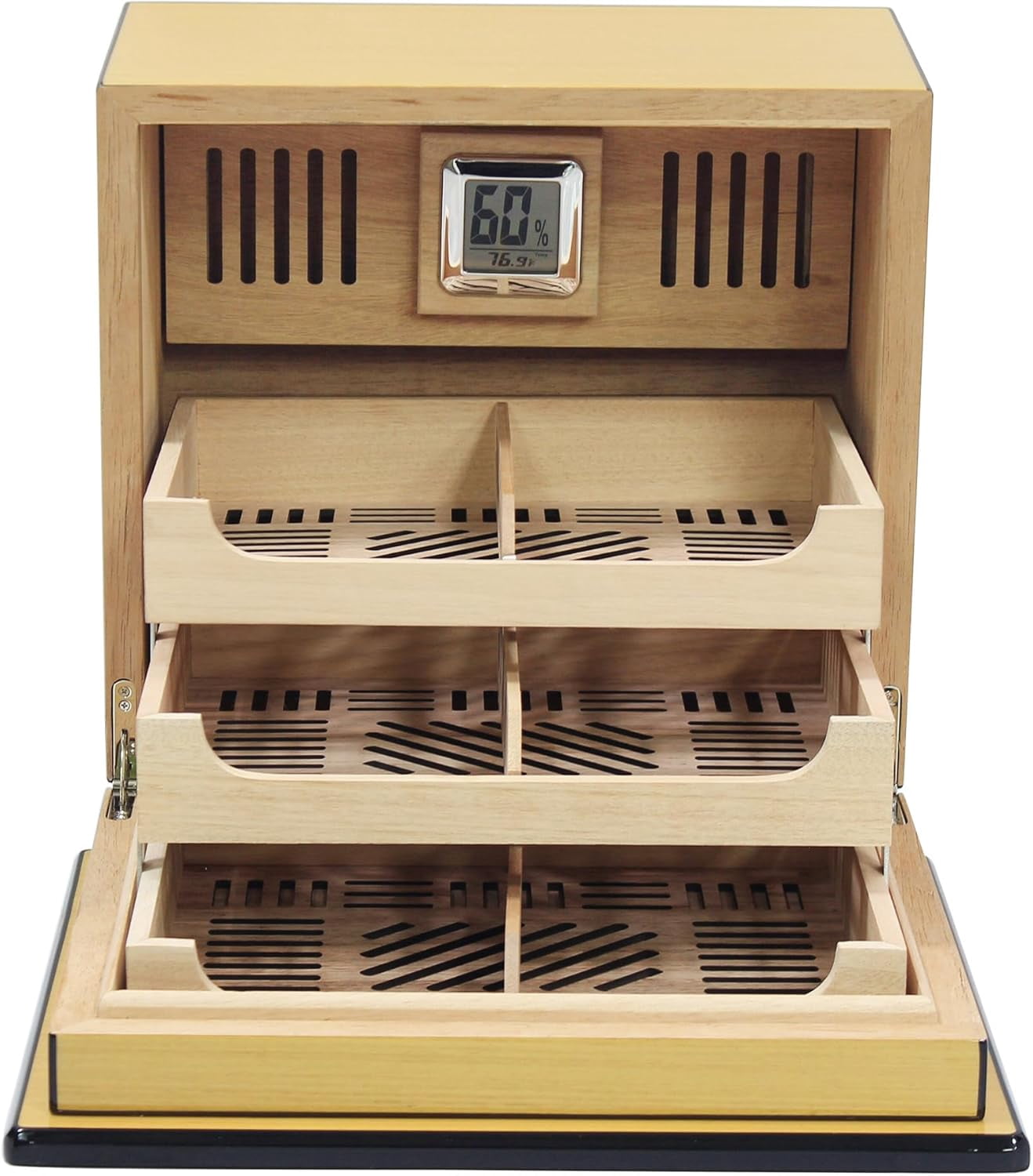 Prestige Import Group Elevate Lacquer Humidor w/ Articulating Multi-Tier Tray System - Capacity: Holds up to 150 Cigars - Pear Wood Finish