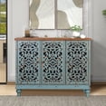 thumbnail image 3 of Sophia & William 3-Door Hollow-Carved Sideboard Accent Cabinet for Kitchen, Dining Room, Living Room, Entryway-Blue, 3 of 6