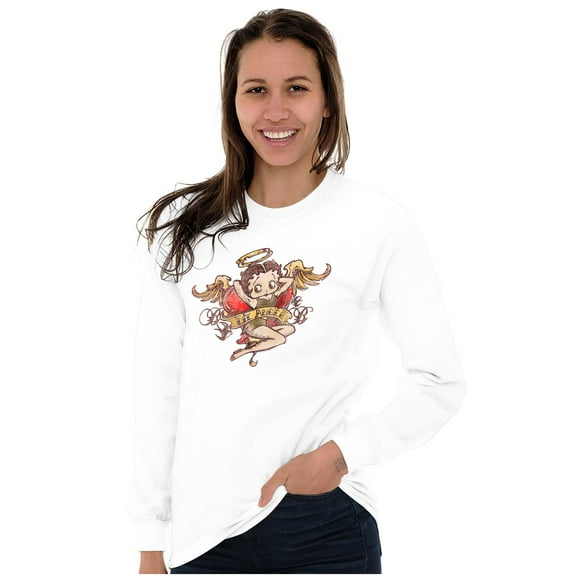 Betty Boop Cartoon Lil' Angel Tattoo Women's Long Sleeve T Shirt Brisco Brands S