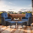 thumbnail image 2 of Opohoro 5-Piece Outdoor Conversation Set with Swivel Rocking Chairs, Ottomans & Side Tables, Brown/Blue, 2 of 14