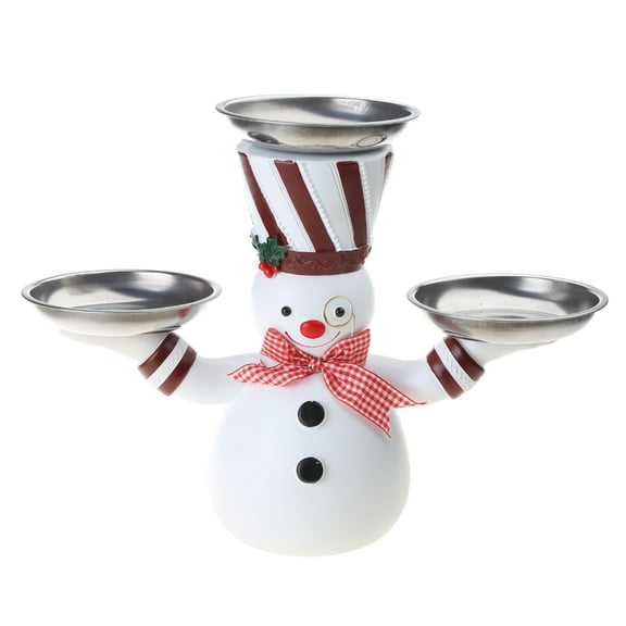 Resin Christmas Snowman Snack Holder 3 Round Snack Tray for Xmas Dinner Party