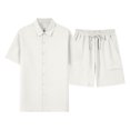 thumbnail image 5 of Hrsba Men Outfits 2 Piece Set, Solid Color Lapel Short Sleeve and Drawstring Elastic Waist Summer Fashion Daily Set, 5 of 5